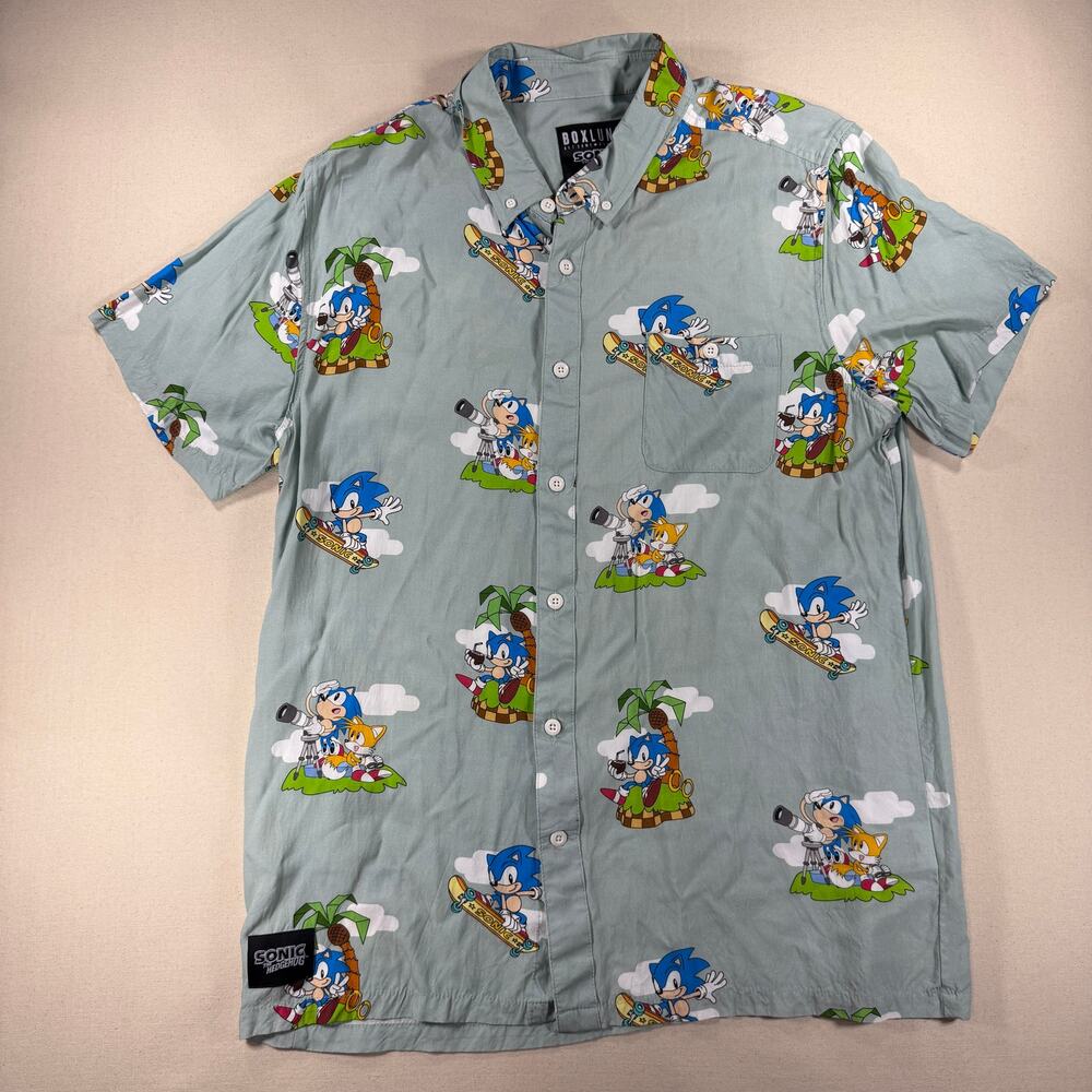 BoxLunch Sonic The Hedgehog Scenic Allover Print Button Up Shirt Large SEGA